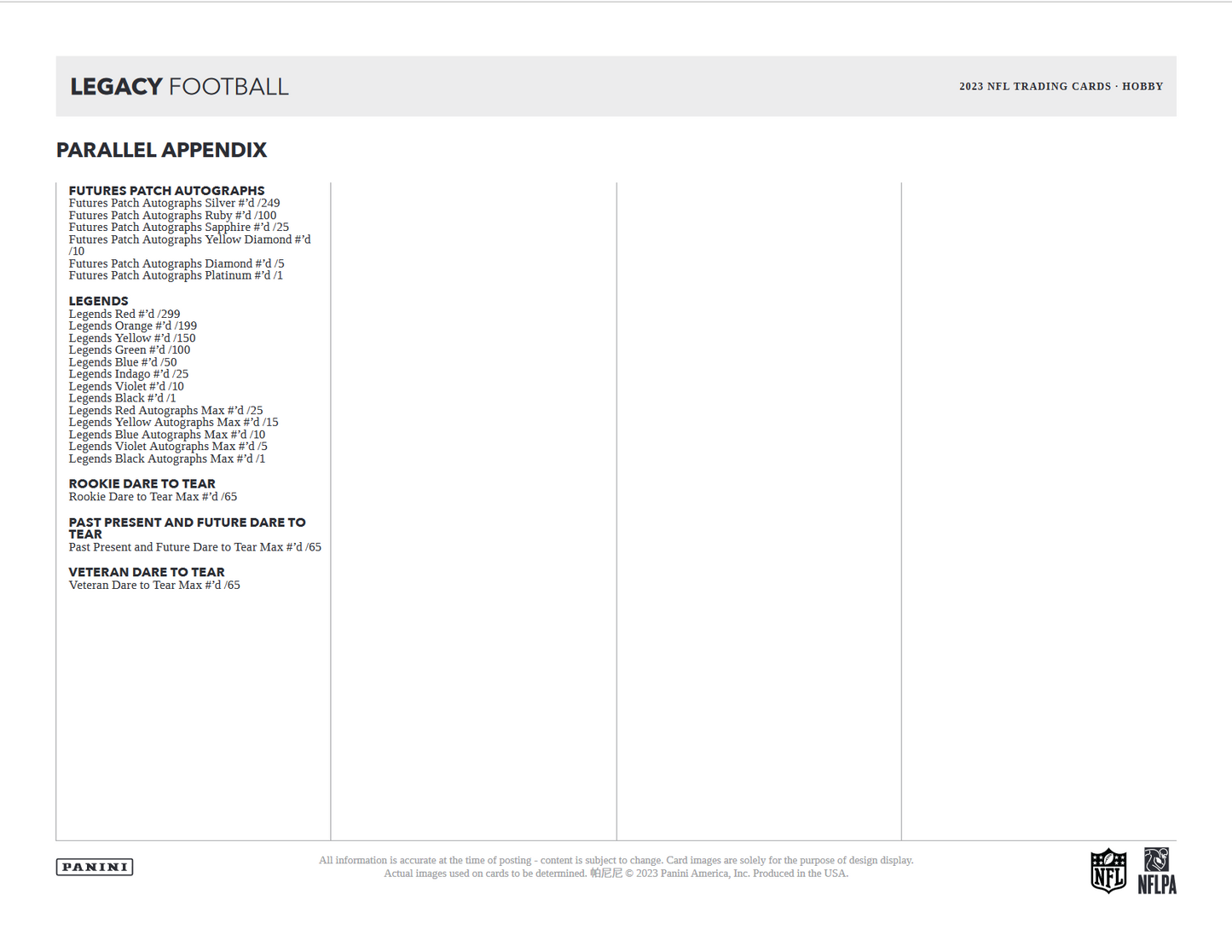 2023 Panini Legacy Football Hobby Box