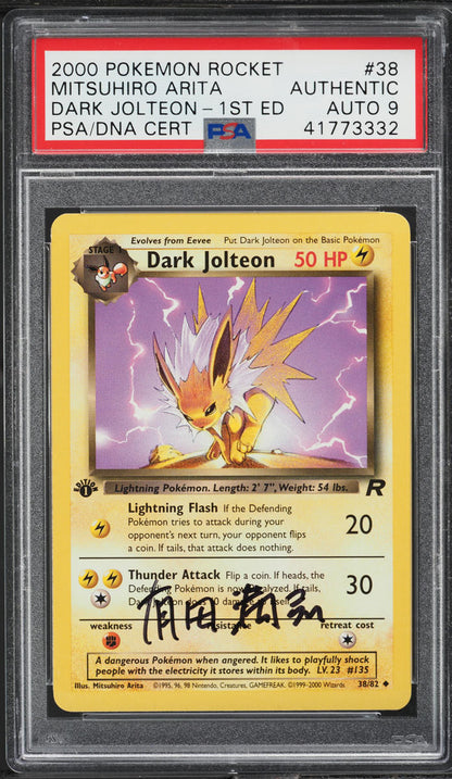 2000 POKEMON TEAM ROCKET 1ST EDITION DARK JOLTEON #38 ARITA AUTO 9 PSA AUTHENTIC