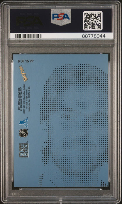 Connor McDavid 2023 Metal Universe Platinum Portraits Metallic Blue PSA 9